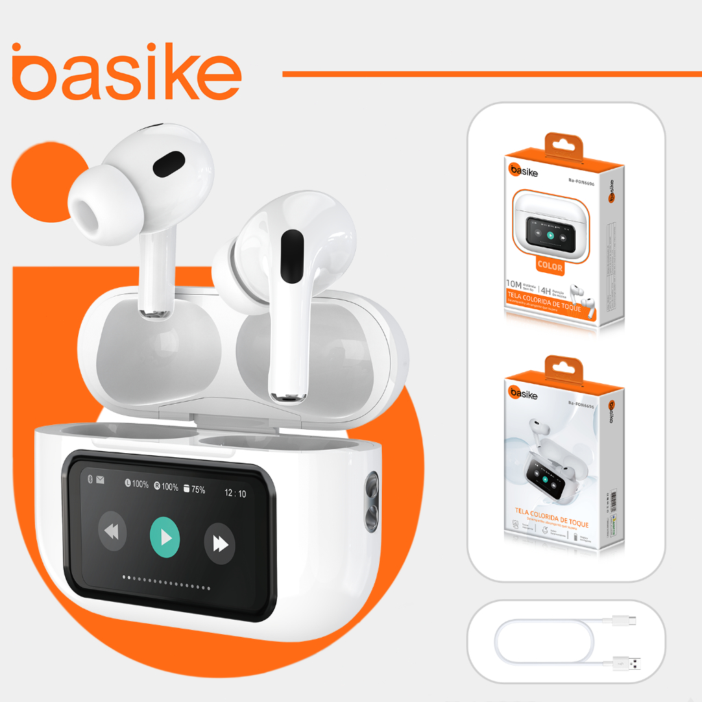 Basike Touch Screen ANC Fones De Ouvido Sem Fio TWS Ruído Cancelando O Fone Bluetooth 5.4