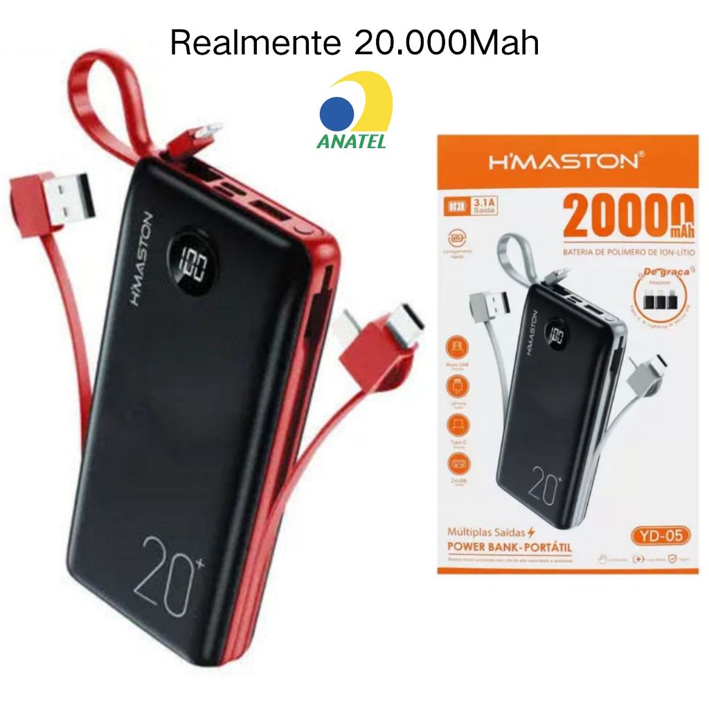 Carregador Portátil Realmente 20000Mah Turbo Power Bank Com Tela Lcd 100% Original