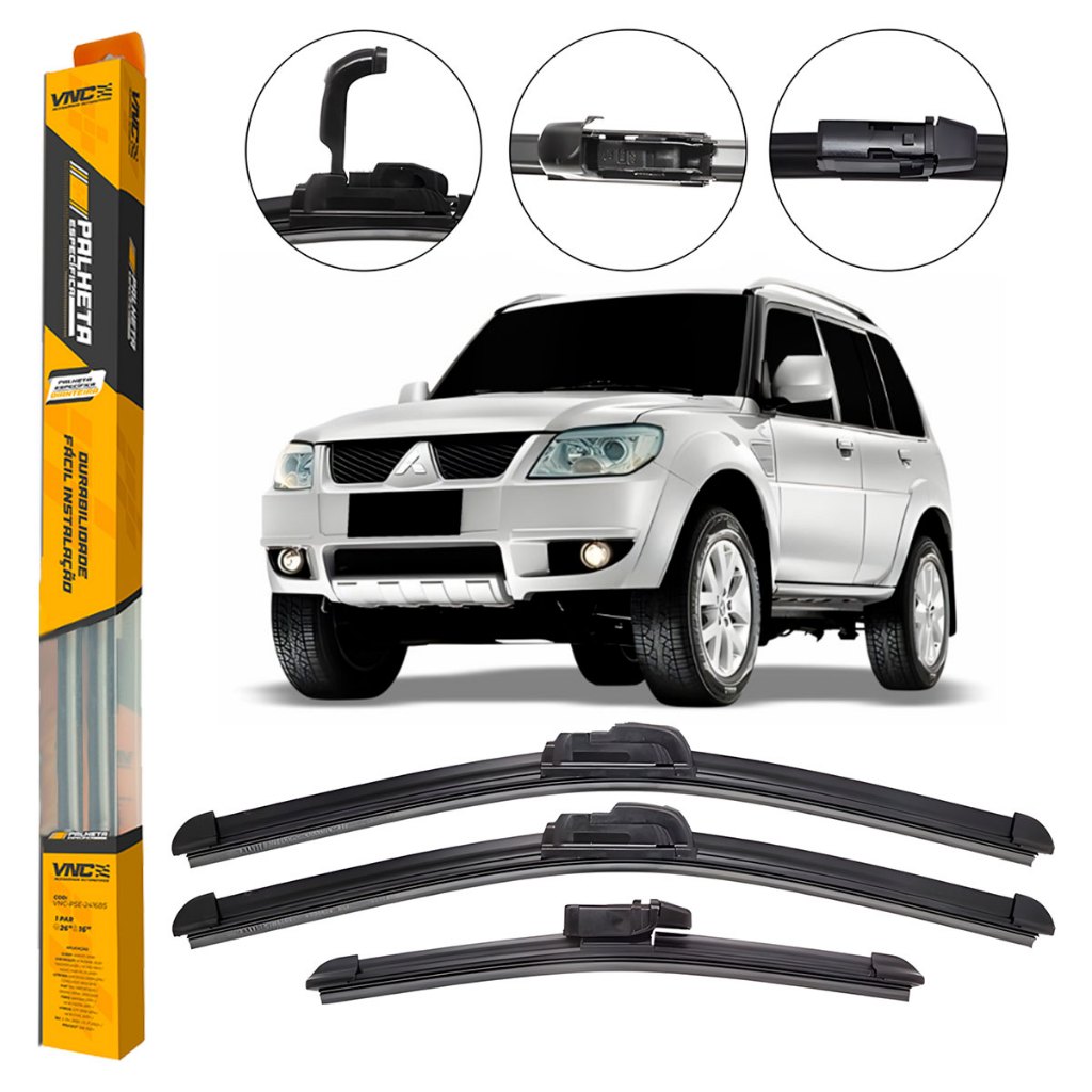 Kit 3 Palhetas Limpador De Parabrisa Dianteiro + Traseiro Para Mitsubishi Pajero TR4 2010 2011 2012 2013 2014 2015 em Oferta na Shopee