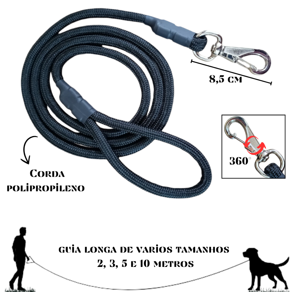 Guia De Cachorro 3 Metros Corda De Poli Mosquetão Reforçado!