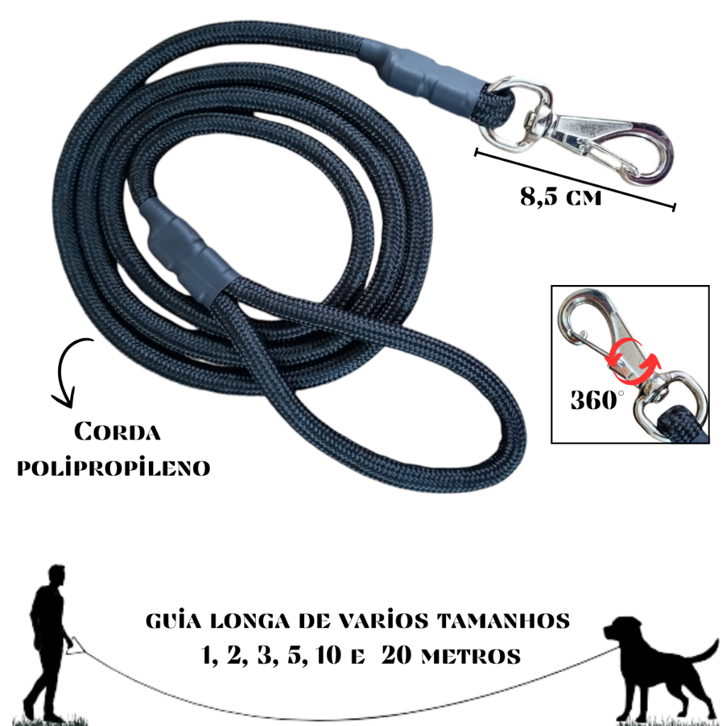 Guia De Cachorro de 1a 20 Metros Corda de Poli 10 Milimetros Com Mosquetão Reforçado em Oferta na Shopee