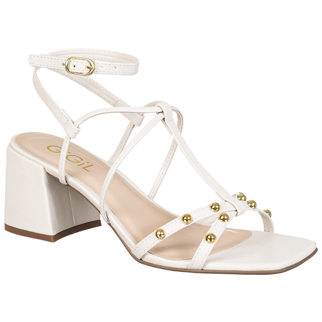 Sandália Feminina Salto Grosso Bloco Boho Tachas Apliques Metalidas Estilosa Promoção Original Gigil