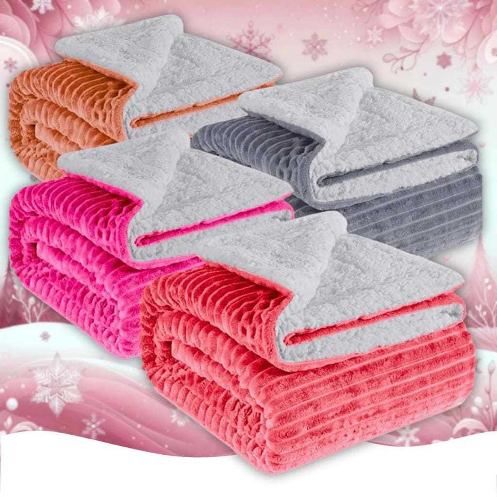 Cobertor Manta Casal Canelado com Sherpa Boreal Diamond Plush Premium  Dupla face