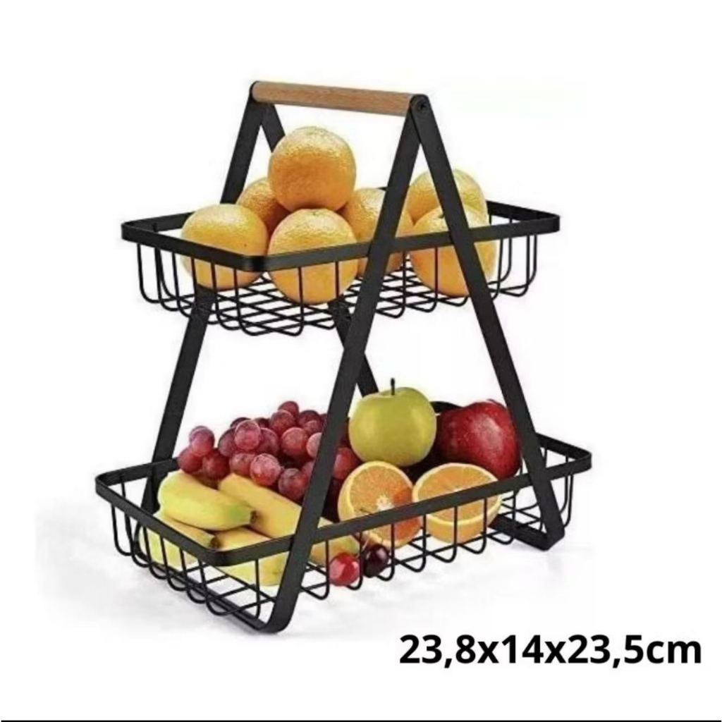Fruteira de Mesa Premium Compacta Cesta Frutas de Mesa Aramado 2 Andares Organizador