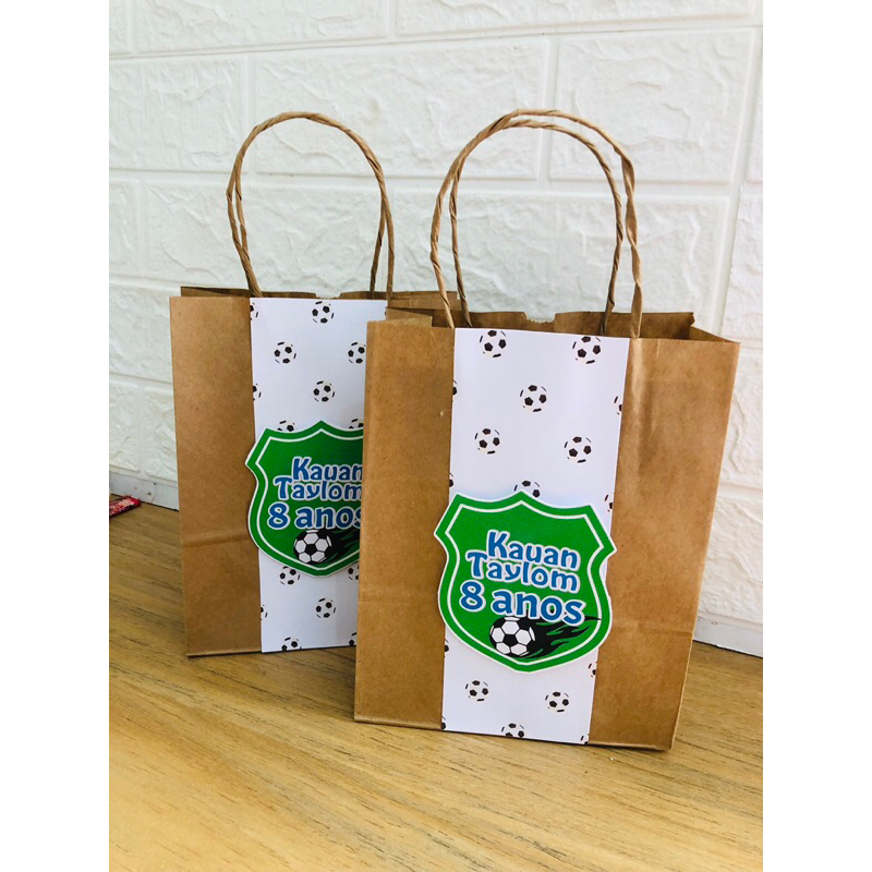 Sacolinha Bolsinha Kraft Personalizada Futebol | Lembrancinhas | Festa infantil | Aniversário