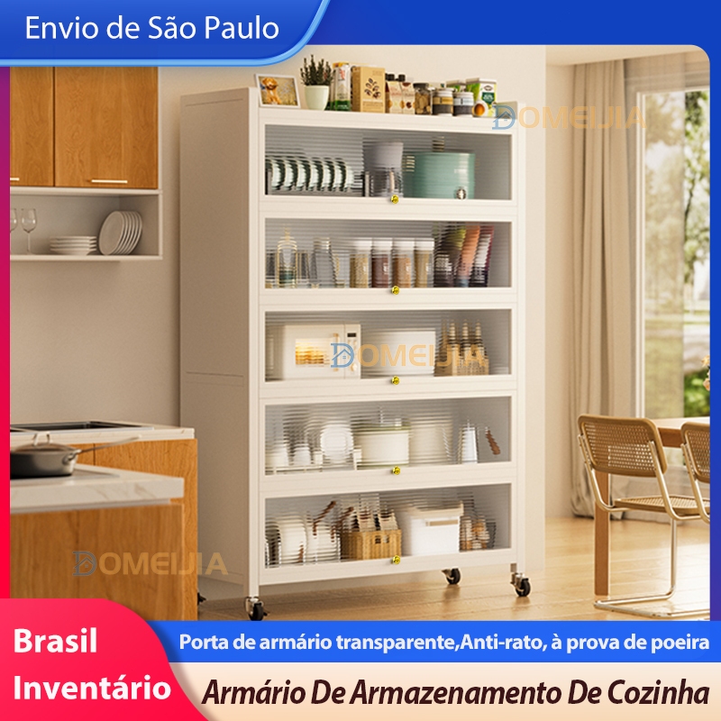 Armário Cozinha Buffet Aparador Sala Com 4 Rodinhas Multiuso Aço Guarda Roupa 4 Portas 60c...