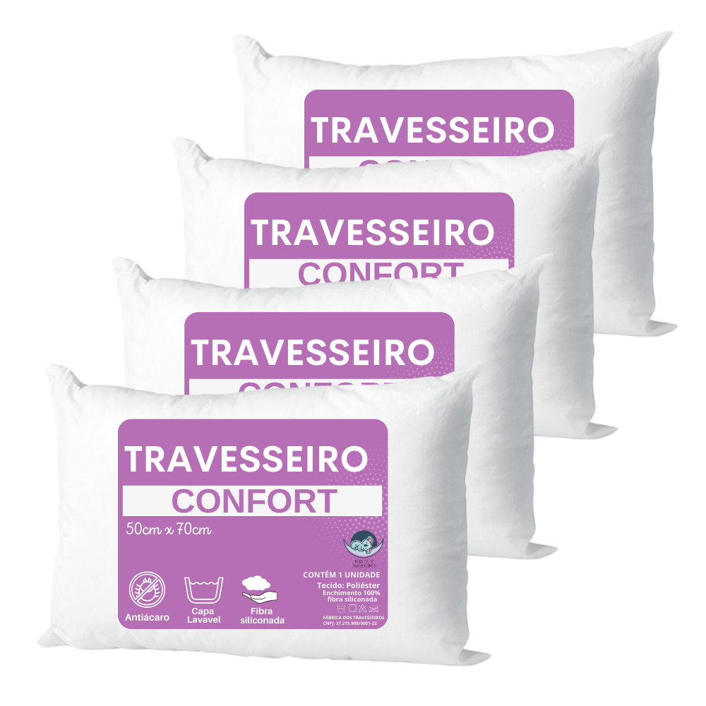 Kit 4 UNIDADES Travesseiros impermeável 50x70 Lavável Fibra Siliconada antialérgico Toque de pluma