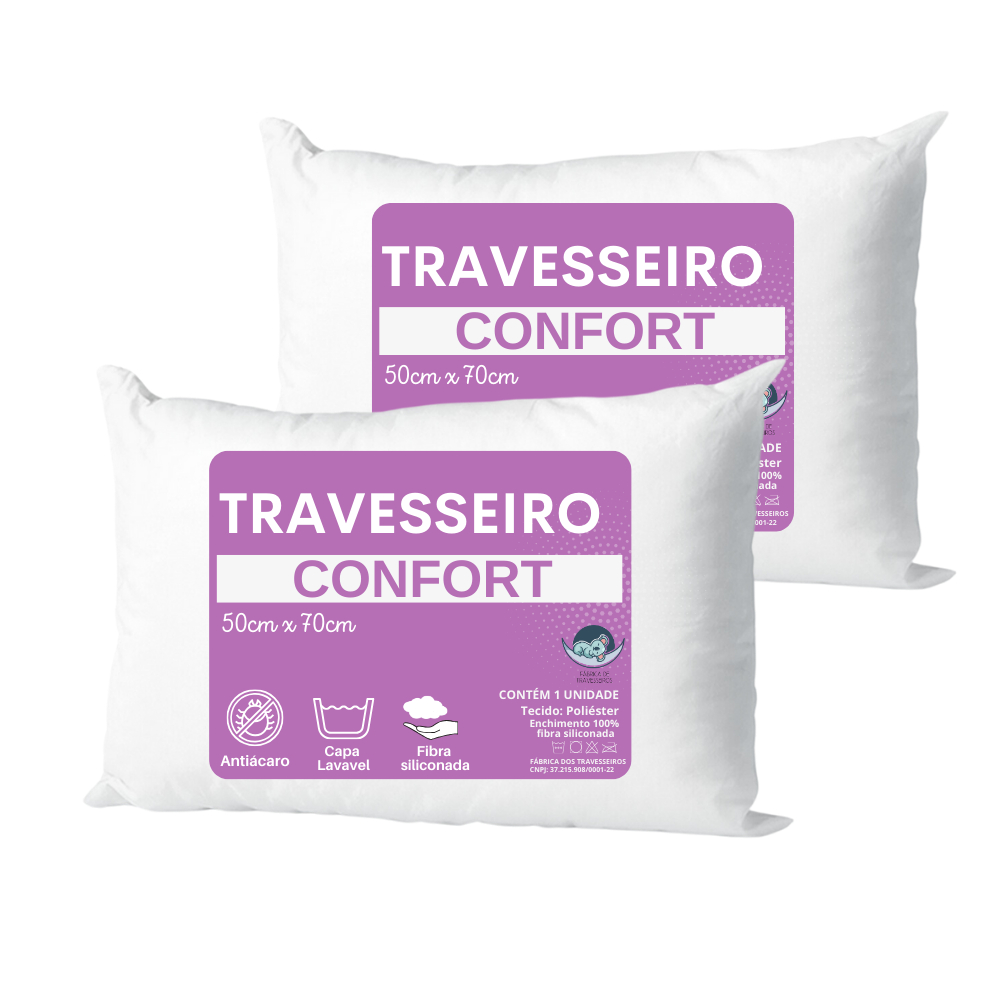 Kit 2 UNIDADES Travesseiros 50x70 Lavável Fibra Siliconada