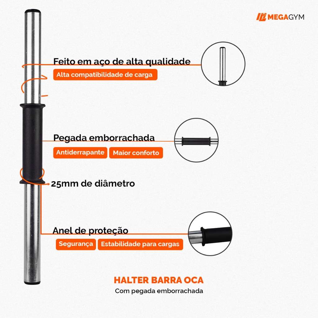 Halter Barra Oca 40cm Cromada Com Presilhas Para Treino Musculação Academia
