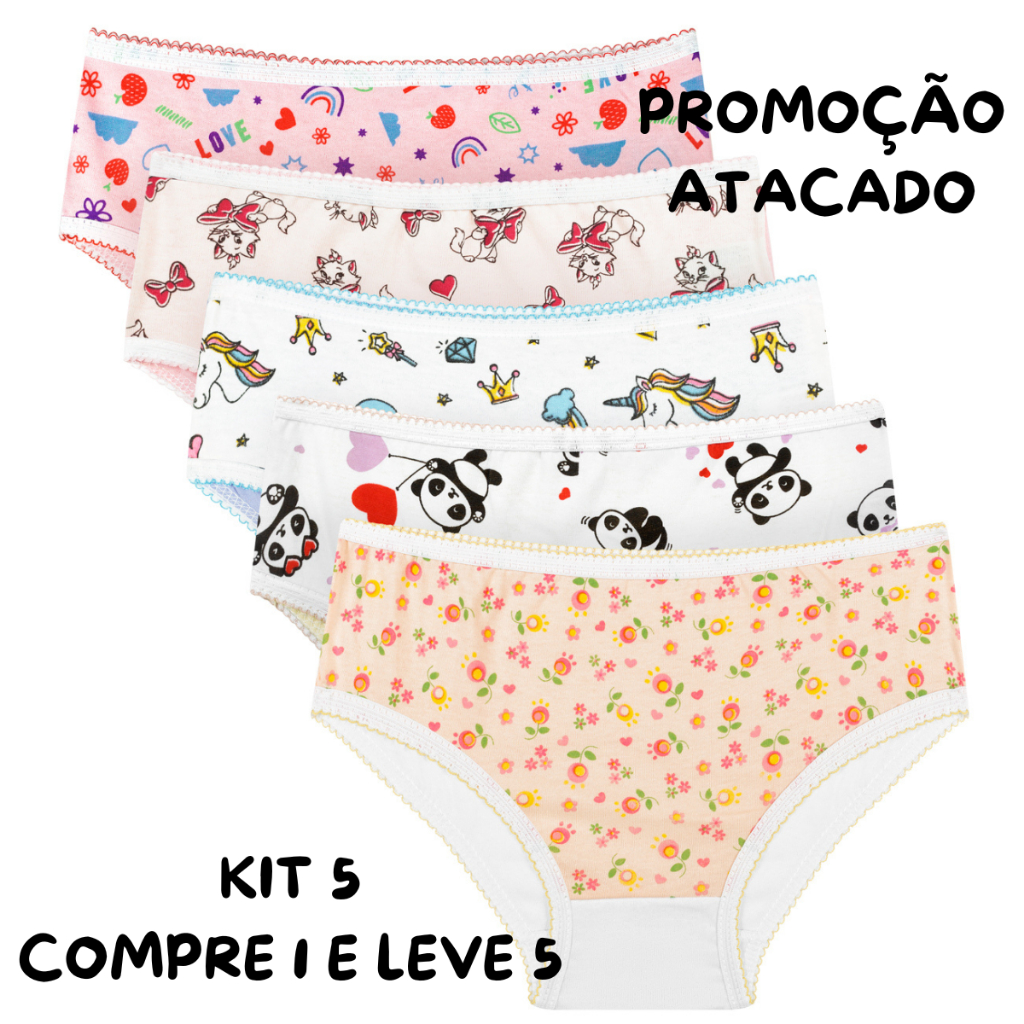 5 Calcinha Infantil Algodão Tradicional Criança Atacado Menina