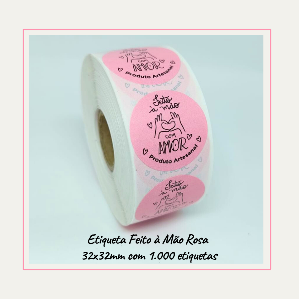 Etiquetas Adesivas Feito À Mão Com Amor Produto Artesanal Rosa