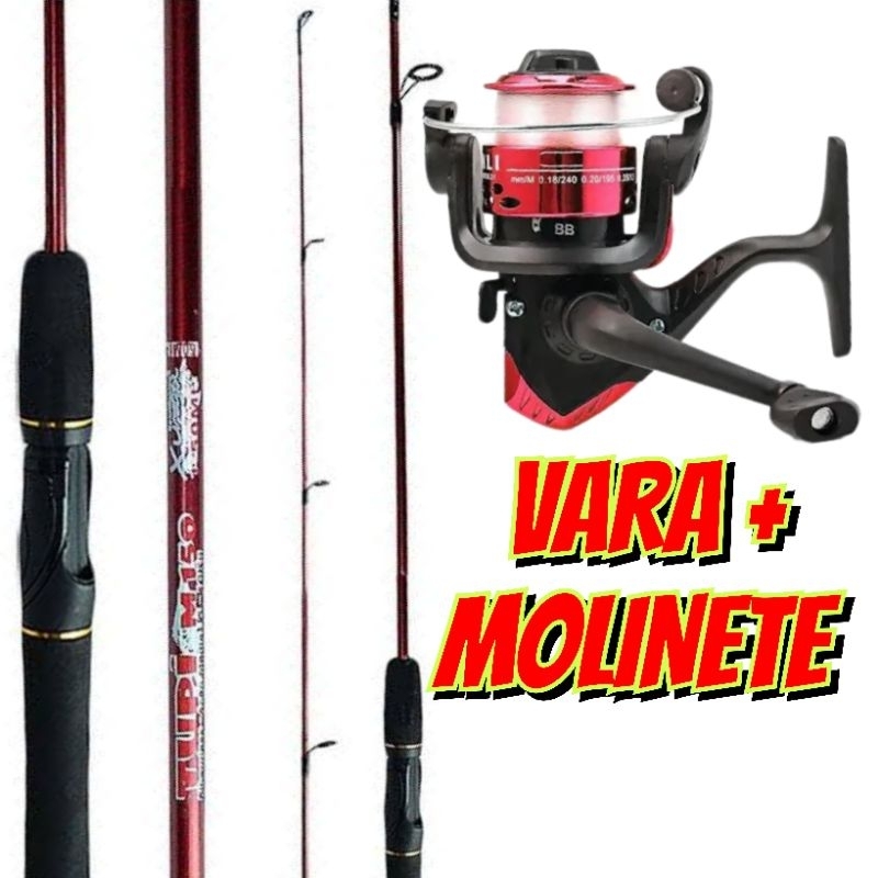 Vara Para Molinete Xingu 2 Partes 1,00 Metro Fibra de Vidro Resistência 10 Kg Com ou Sem Opcional MOLINETE