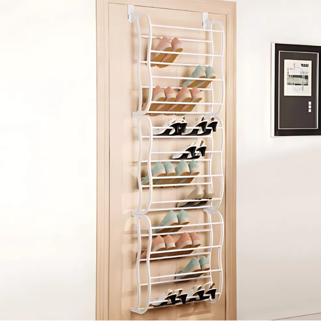 Sapateira Vertical De Porta Parede 36 Pares Compacta Plástico 183cm Otimiza Espaço