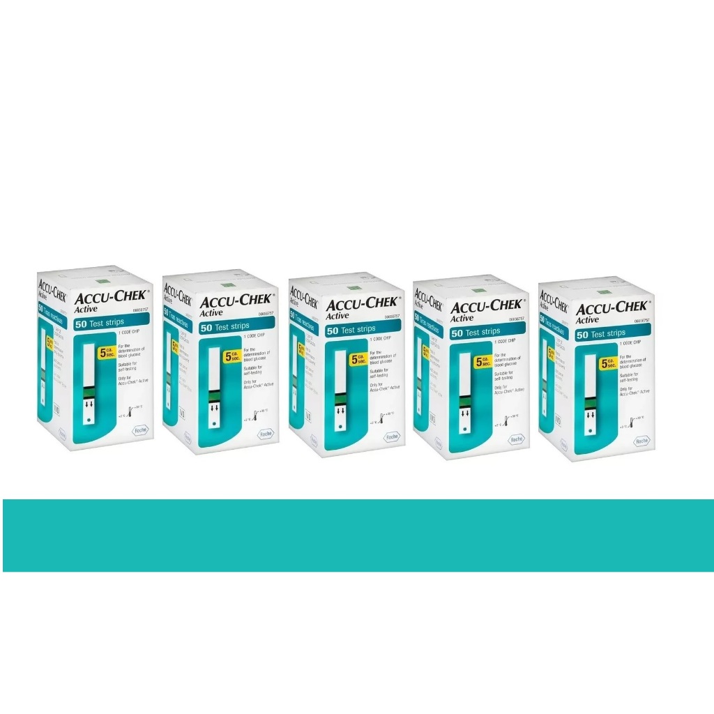 KIT Accu chek Active Fitas Tiras de Glicemia 5 Caixas Com 50 Unidades ( 250 Tiras)