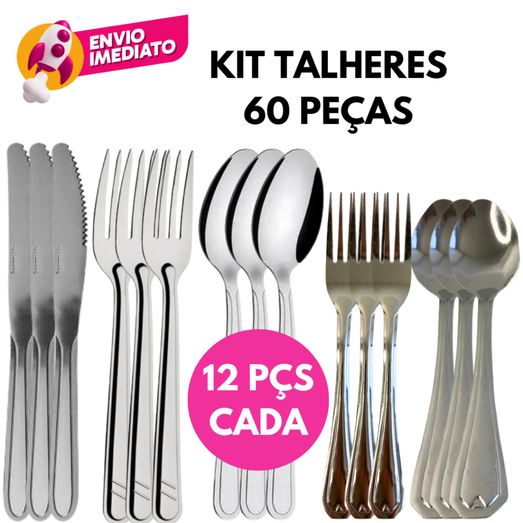 Kit Talher Inox Garfo Faca Colher Refeição Garfo E Colher Sobremesa Jantar Jogo C/30 Ou 60 Un