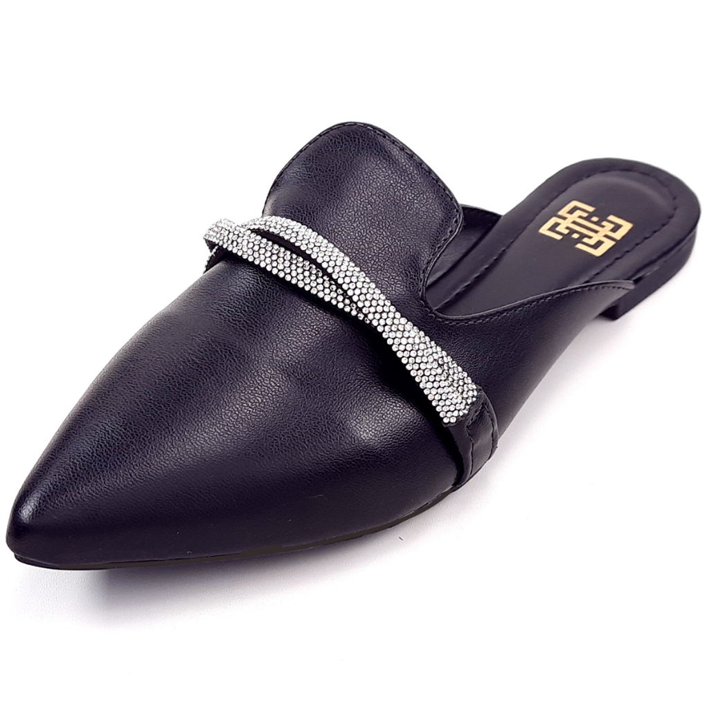 Mule Feminino Enfeite Pedraria Strass Trança Tendência Moda
