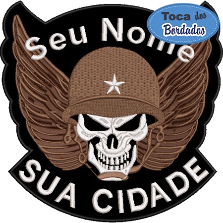 Patch Bordado Caveira Brotherhood com seu nome sua cidade 19x19 cm Cód.1182 - Fixação Costura