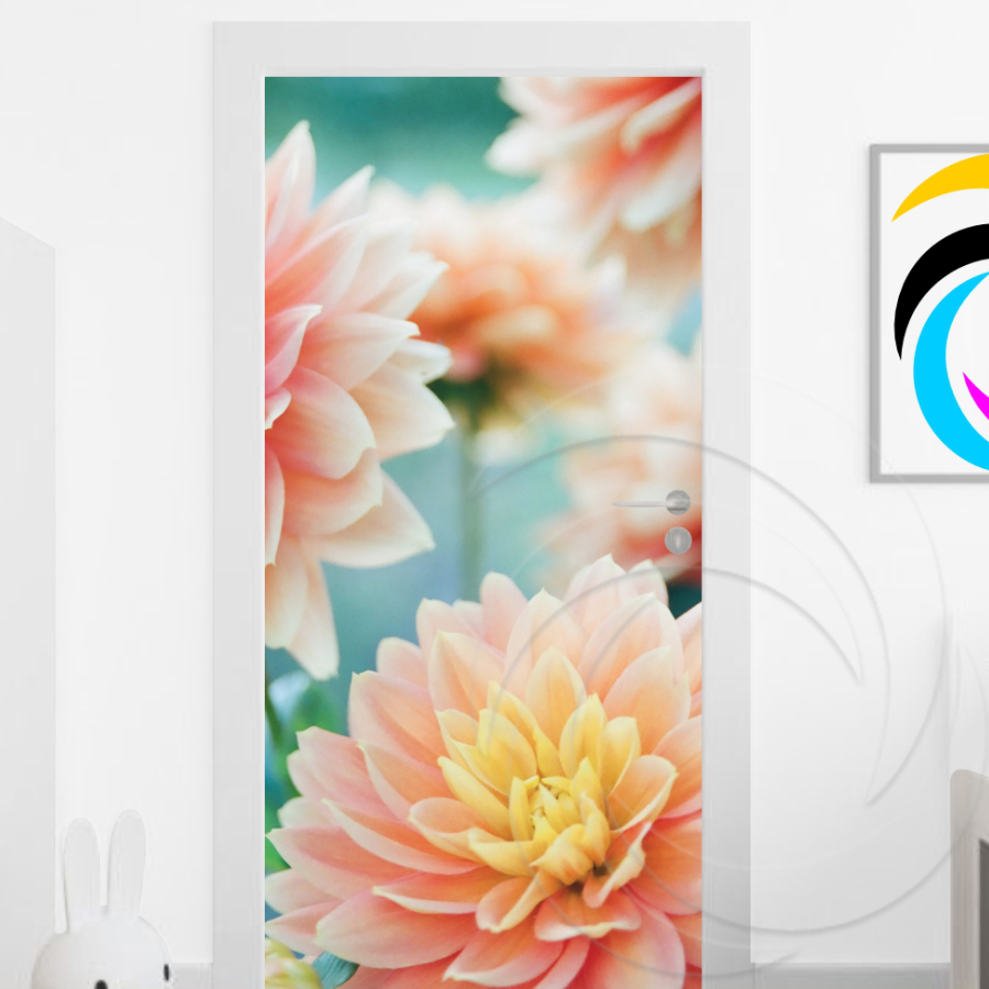 Papel Parede Adesivo para Portas de Madeira ou Vidro Decoração Revestimento Flores - Floral Rosa e Verde 01137