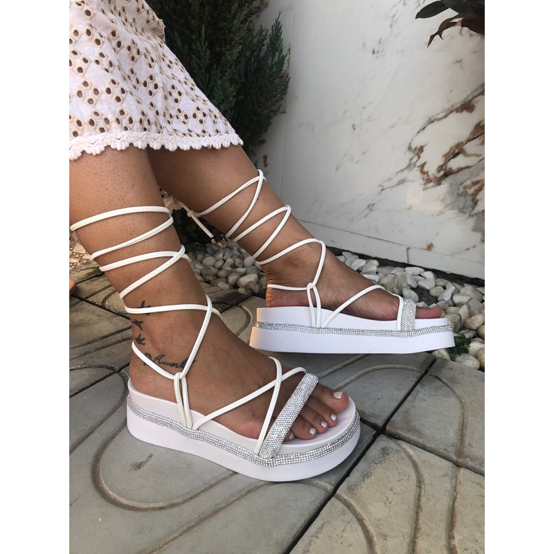 Papete sandália tiras Strass Feminina plataforma gladiadora amarar Brilho Birken Flatform versátil