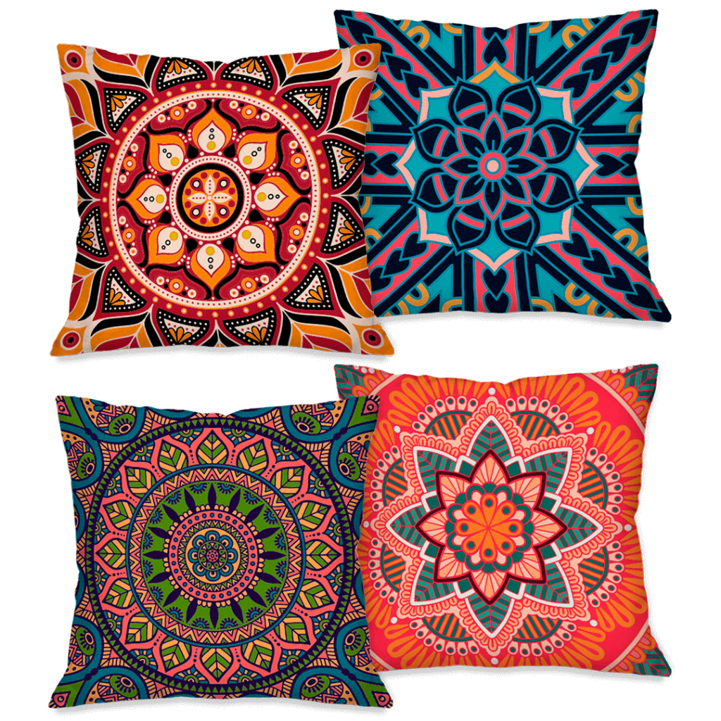 Imagem Kit com 4 Capas para Almofada Decorativas Exclusivo 45X45cm Mandala Colorida