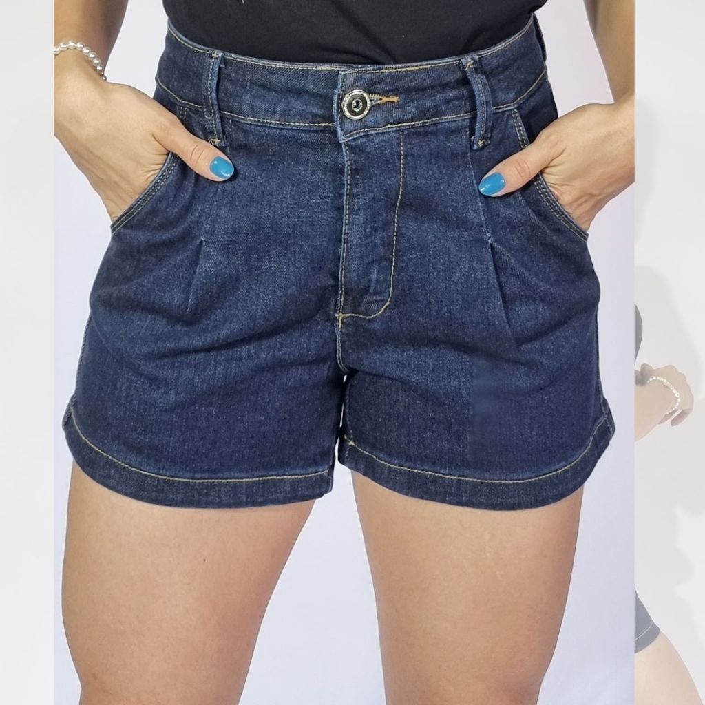 Short Bermuda Feminina Boyfriend cintura alta com pince Blogueira luxo tecido premium lycra elastano