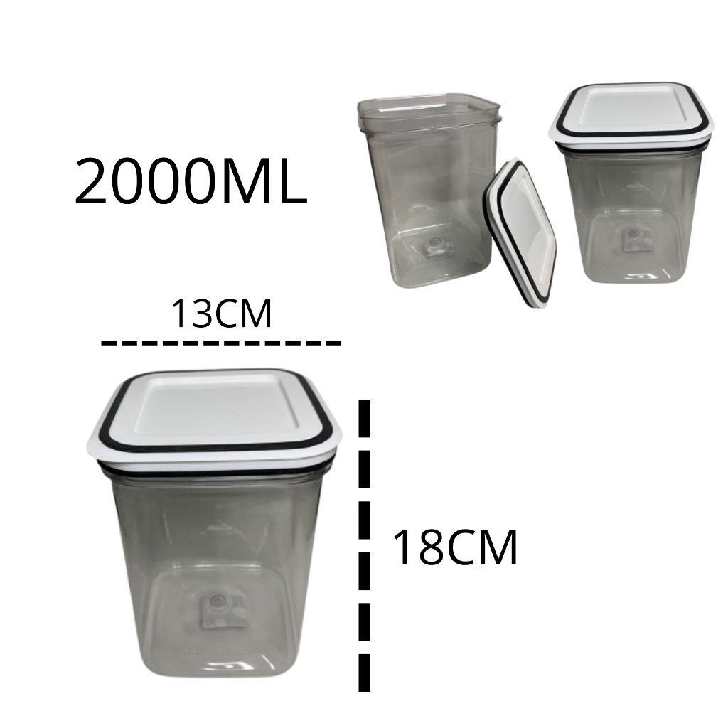 Pote De 2000ml Transparente Quadrado Tampa Hermética P/Mantimentos - Bandeirante 2866