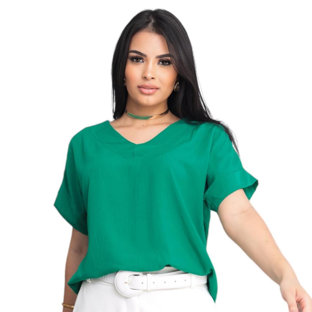 BLUSA FEMININA DECOTE EM V MANGA CURTA