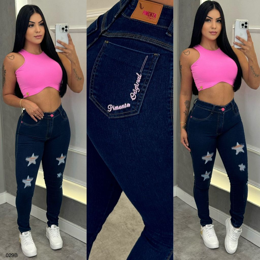 Calça Jeans Feminina Super Skinny Sal E Pimenta e Pimenta Original Cintura Alta com Elastano em Oferta na Shopee