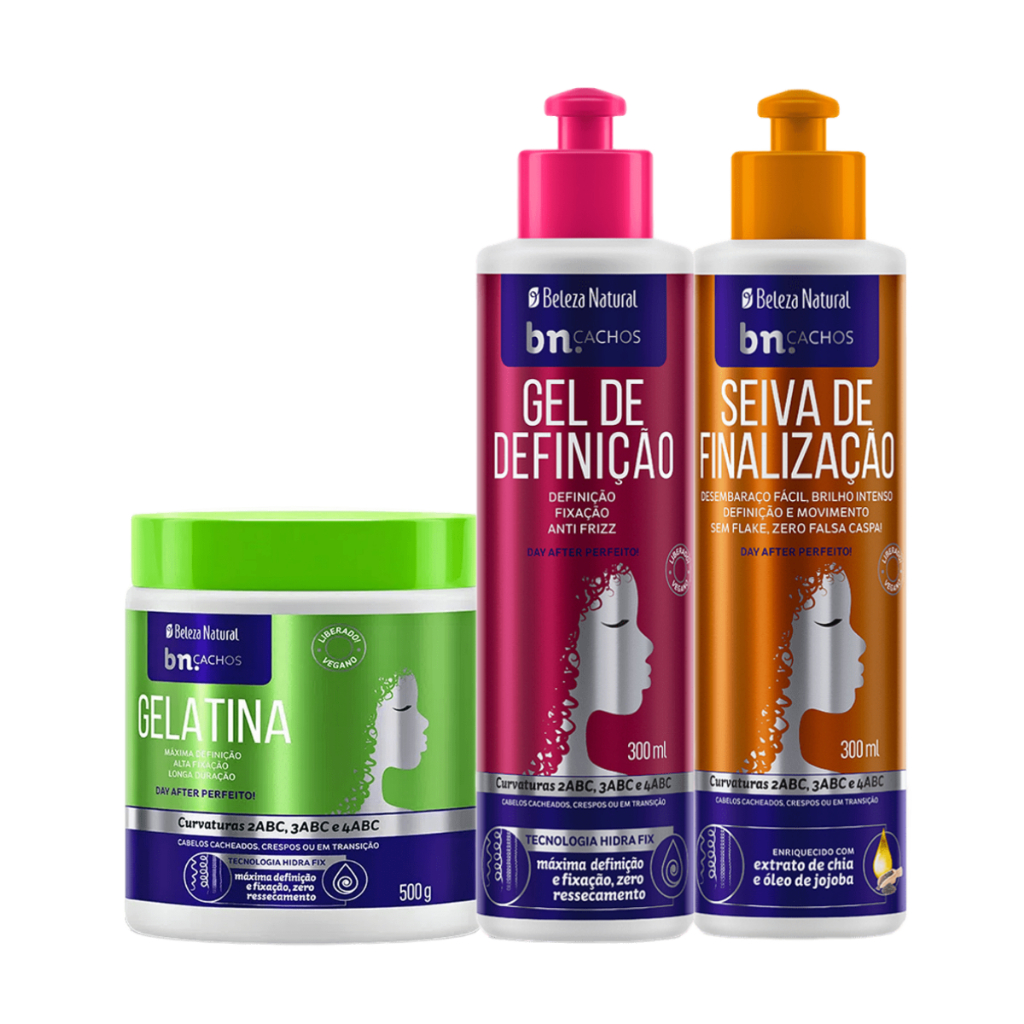 Kit para Finalização Gel de Definição + Gelatina Hidra Fix + Seiva de Finalização Beleza Natural - Beauty