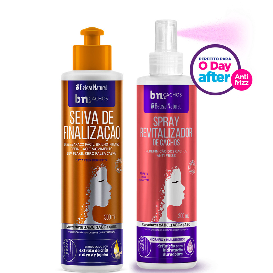 Kit Beleza Natural Spray de Revitalização de Cachos 300ml + Seiva de Finalização 300ml bn.Cachos - Beauty