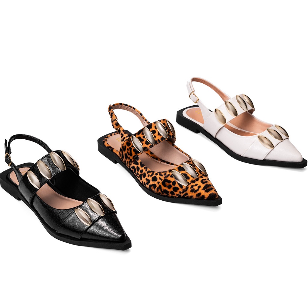 Sapatilha Feminina Lumiss Slingback Bico Fino Confortável Tachas em Oferta na Shopee