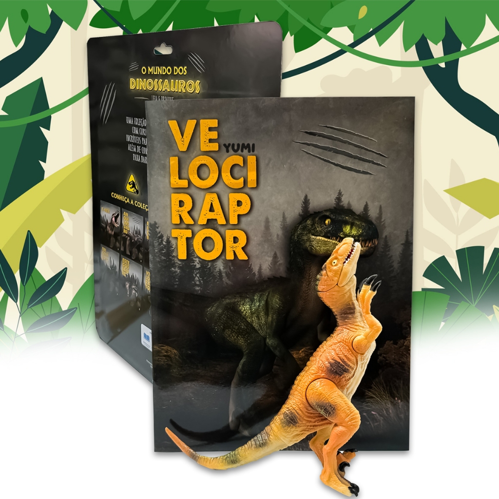 Livro Mundo Dos Dinossauros + Dinossauro Brinquedo Velociraptor Colecionável Articulado E Realista em Oferta na Shopee
