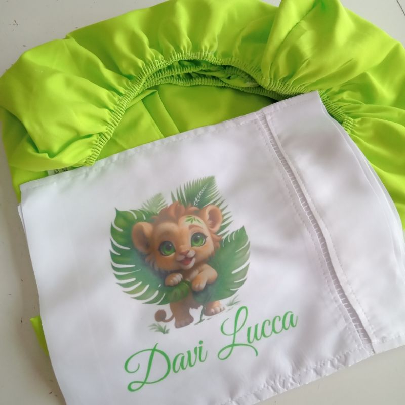 KIT 2 peças LENÇOL DE BERÇO AMERICANO, personalizado com nome/enxoval de bebe/ lençol de elastico + fronha /berçario em Oferta na Shopee