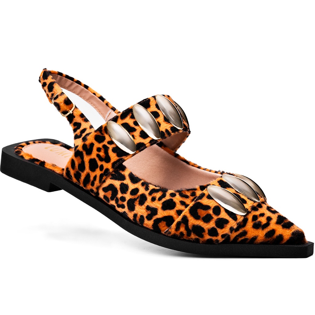Sapatilha Feminina Slingback Lumiss Tachas Confortável Bico Fino Animal Print Onça em Oferta na Shopee