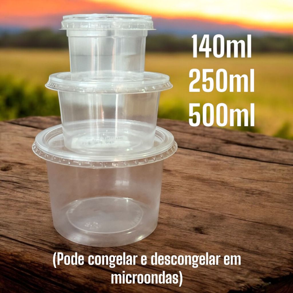 Kit Potes Plástico Potinho Redondo Descartável C/ Tampa para bolos, doces, sopas, congelar em Oferta na Shopee
