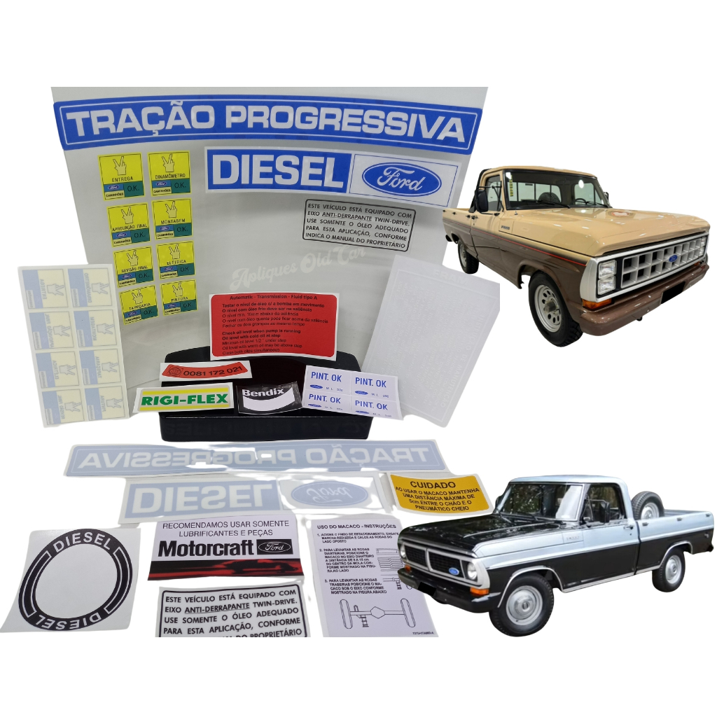 KIT ADESIVOS FORD F1000 80 A 92 / COFRE, FILTRO, VIDROS, PARA-BRISA, CABINE E LATARIA / KIT 23UNDS