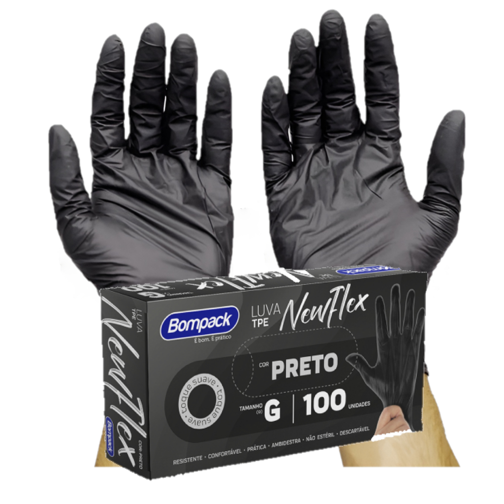 Kit 100 Luvas pretas sem pó viniflex descartáveis pronta entrega salão barbearia jardinage...