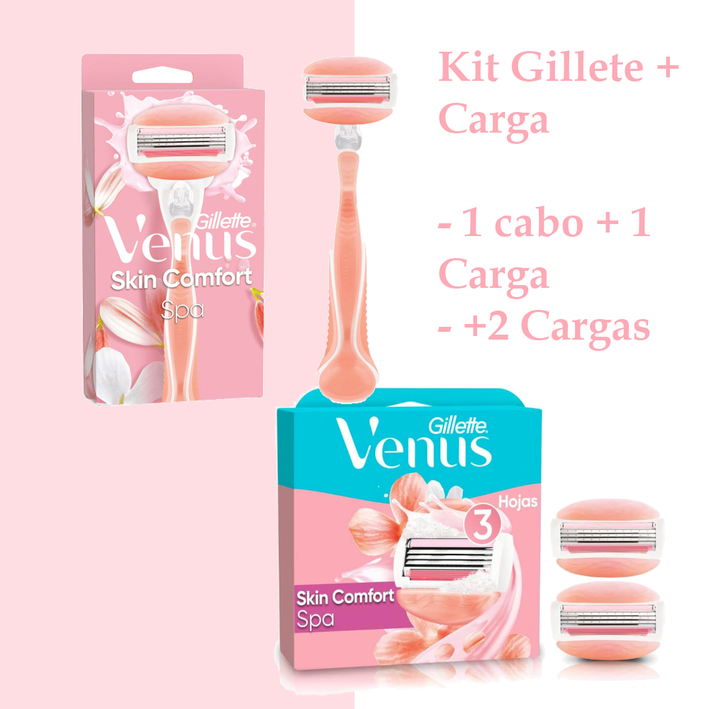 Gillette Venus Skin Aparelho + 1 Carga + 2 Cargas Extras - Venus Skin Comfort Spa Aparelho Depilação Depilar e Barbear