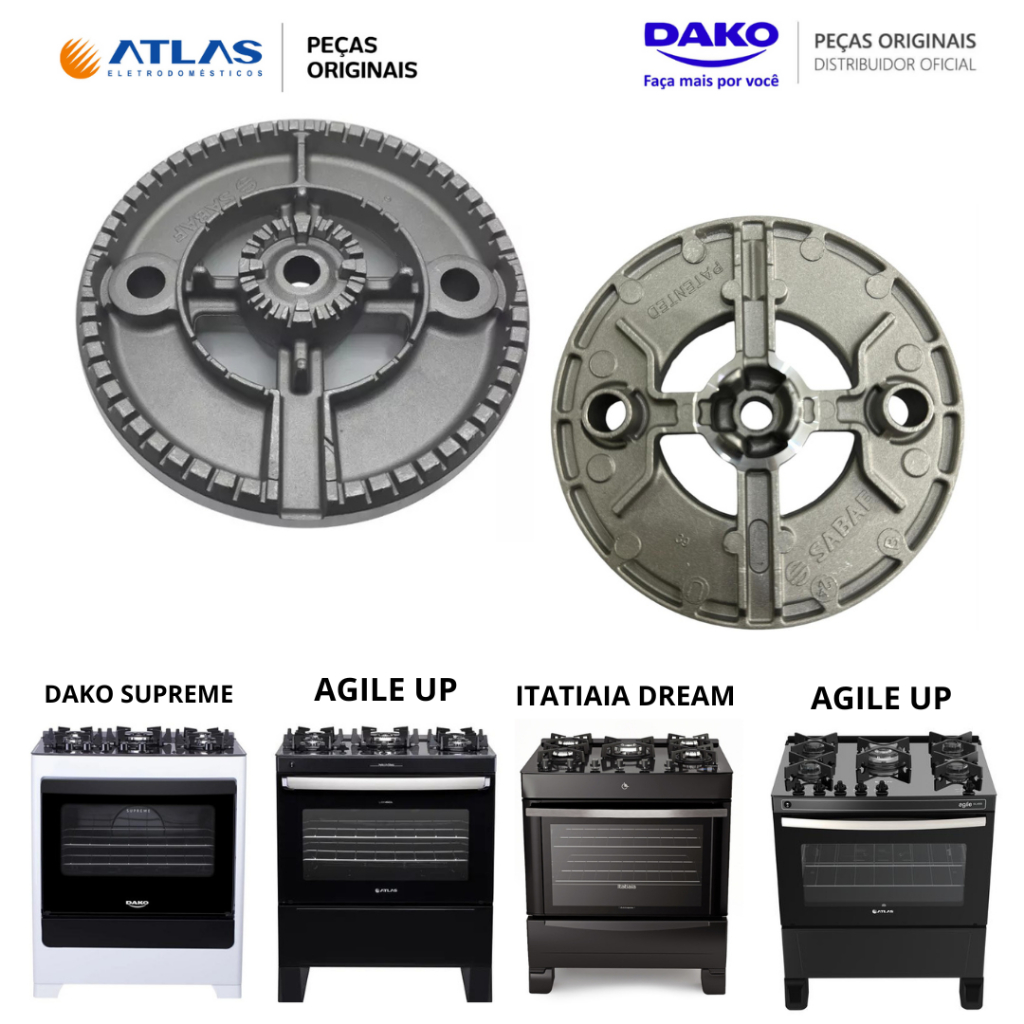 QUEIMADOR BOCA CENTRAL TRIPLA CHAMA FOGÕES DAKO E ATLAS SUPREME/MAGISTER/U.TOP/AGILE/AGILE UP GLASS em Oferta na Shopee
