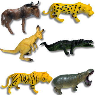 Kit 6 Animais De Borracha Savana Zoológico Jacaré Canguru Tigre em Oferta na Shopee