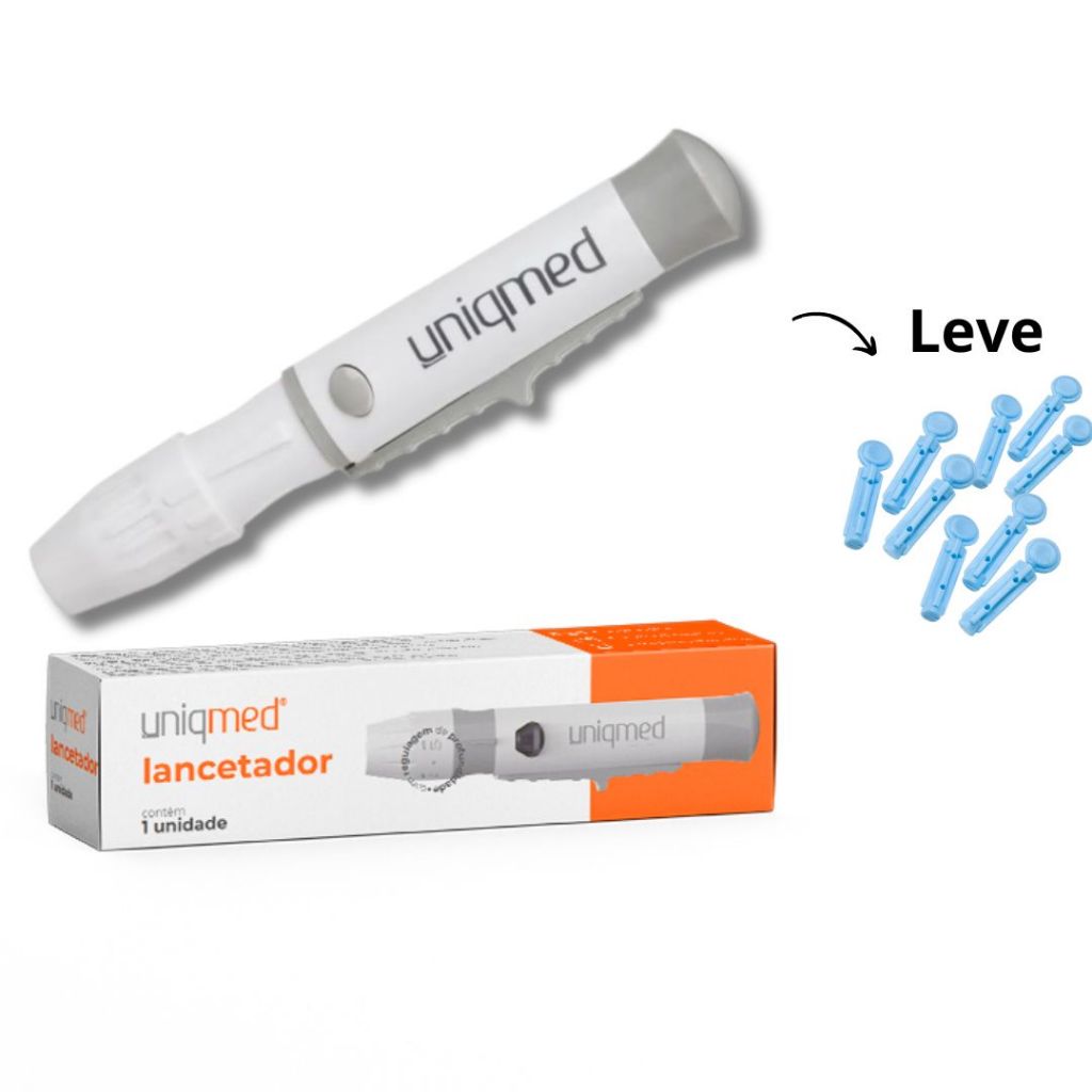 Caneta Lancetadora Universal Uniqmed Com 10 Lancetas Glicose Diabetes em Oferta na Shopee