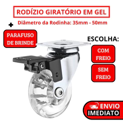 Rodízio Giratório Em Gel Rodinha Silicone Com ou Sem Trava e Parafuso De Brinde - 35mm 50mm 75mm