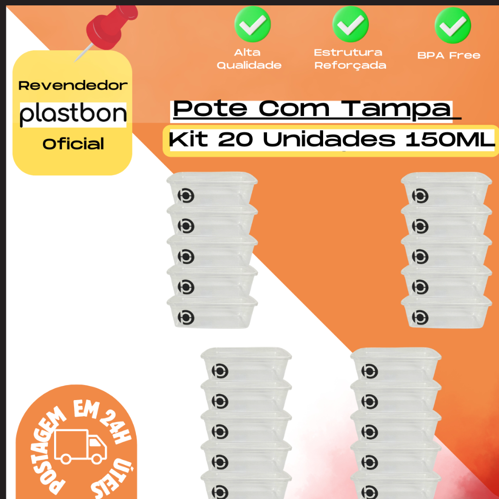 Kit 20 Potes Vasilhas Organizador Com Tampa Plastbon 200ML em Oferta na Shopee