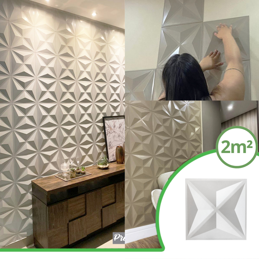 Kit 22 peças Revestimento 3D | Modelo Diamante 30x30cm - Decoração de Parede | Direct Borrachas em Oferta na Shopee