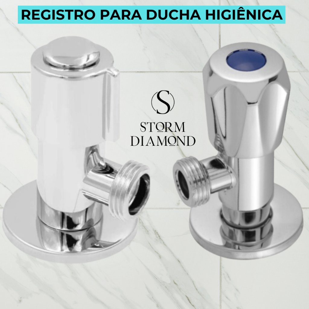 Registro De Metal Ou Abs Cromado Rosca 1/2 Polegada Para Ducha Higiênica Acionamento 1/4 De Volta