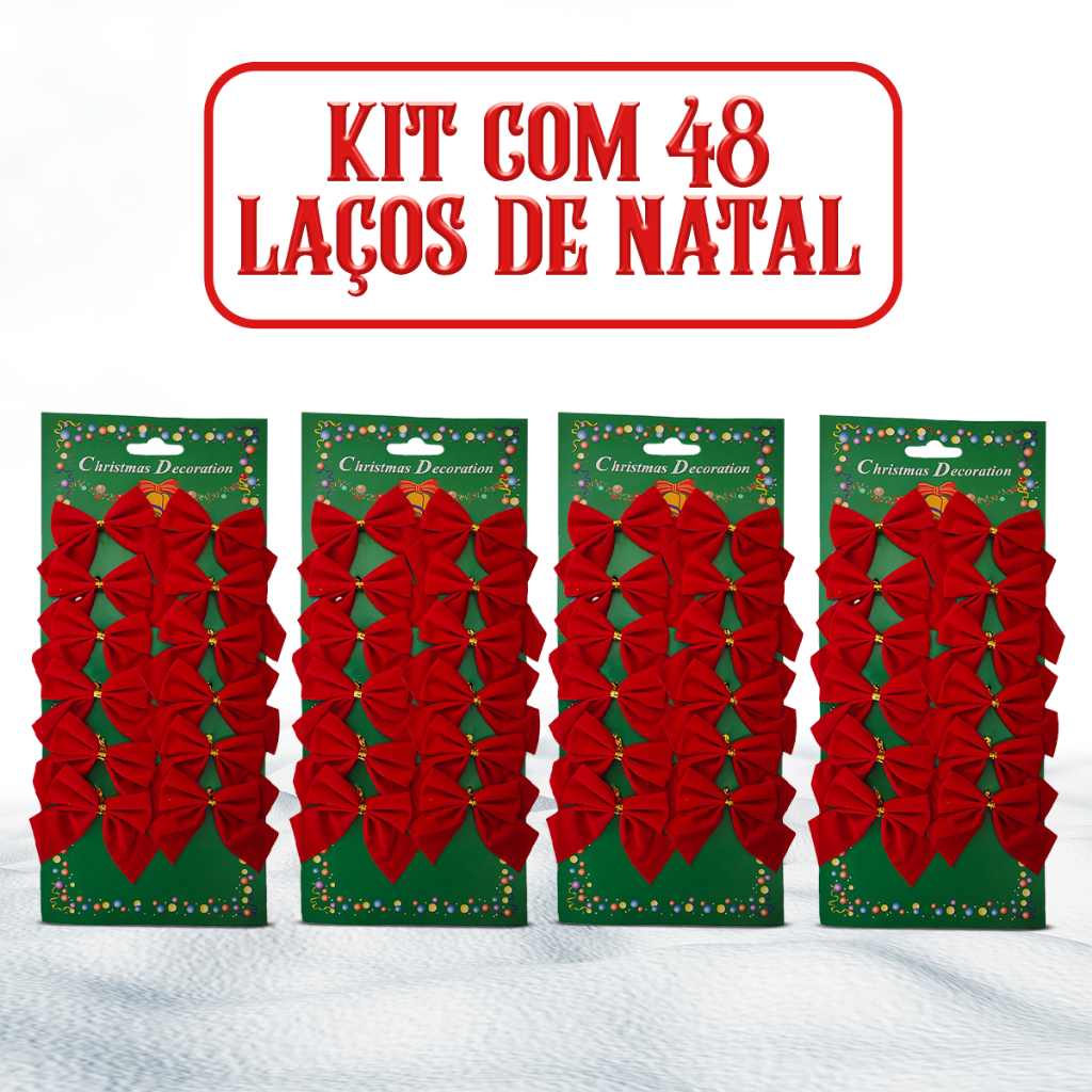 Kit 48 Laços Enfeite Natal Arvore Festão Decoração Natalina Promoção
