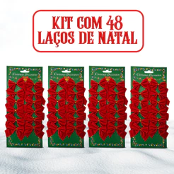 Kit 48 Laços Enfeite Natal Arvore Festão Decoração Natalina Promoção