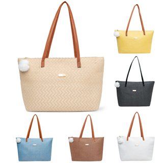 Bolsa de praia de palha grande com zíper verão (Acompanha Chaveiro Pompom) em Oferta na Shopee