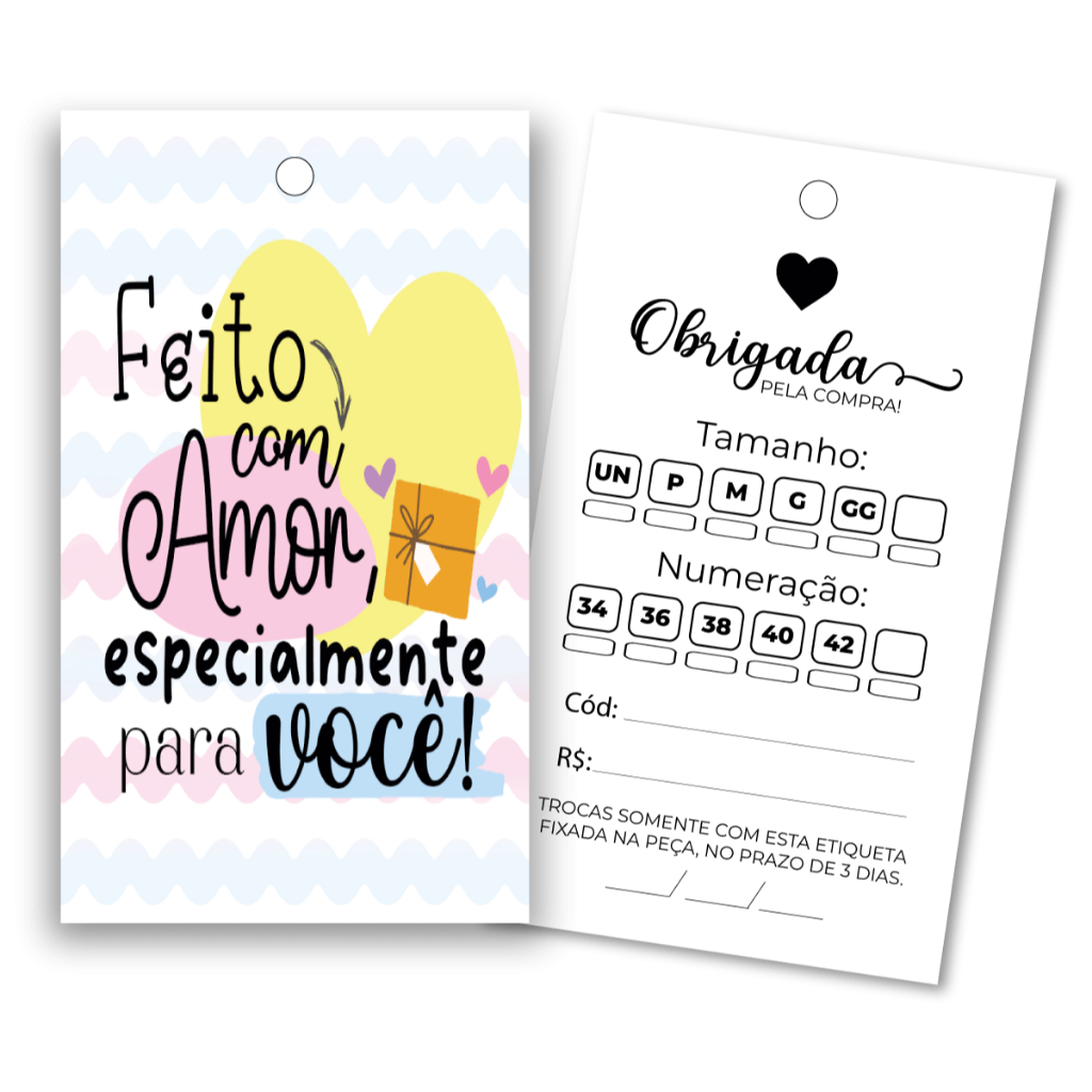 Etiqueta Tags para Roupas Escolha o modelo 100 und. Promocao com informacoes da peca no verso Frases de Agradecimento em Oferta na Shopee