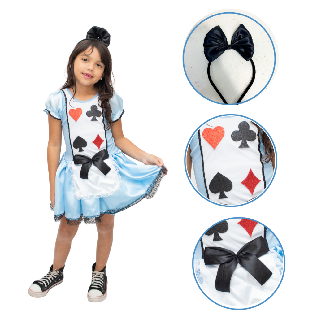 Fantasia  Cosplay Vestido Alice no País das Maravilhas Infantil Carnaval